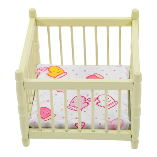 Genérico casa de muñecas Cuna Cama de en Miniatura Cuna de muñecas Cuna en Miniatura Cama de muñecas en Miniatura Auto pañales de Madera Juguete de Cama poliéster Light Green