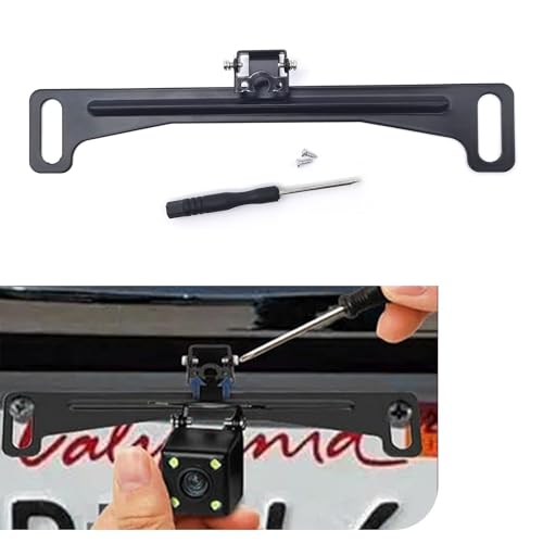 Image of Pack-1 Car 0.87 inch Square Reversing Camera Metal Bracket, 7.68 inch x 1.34 inch Waterproof Anti-Rust License Plate Bracket, Dash Cam Stable Shockproof Mounting Accessories, Universal for Cars (Black)