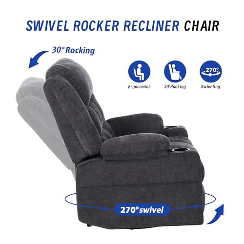 Image of Power Swivel Rocker Recliner Chair with Massage and Heat for Adults,Electric Glider Reclining Single Sofa Chair for Living Room,USB & Type-C Charging Ports, Infinite Position,Black