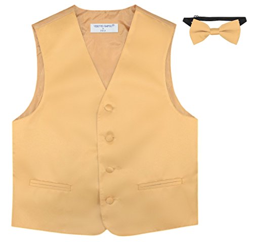 BOY'S Dress Vest & BOW Tie Solid GOLD Color BowTie Set