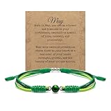 HARACRAFT May Birth Stone Bracelet, Lucky and Protection Tibetan Bracelet, Surfer String Wrap for Him and Her, Friend, Best Inspirational Gift For Grandma Mom, Mother's Day Gift (May-Emerald)