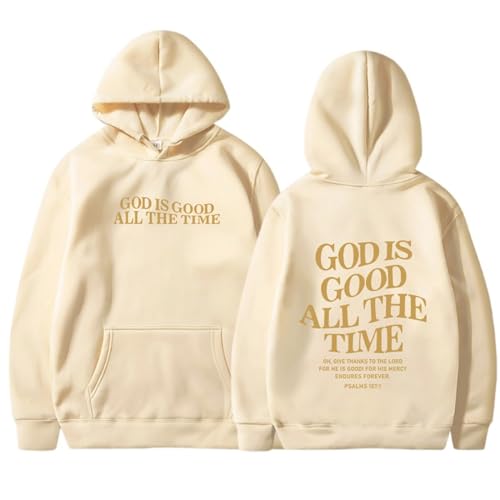 Christian God Is Good All The Time Y2K Hoodies for Women Workou Casual Jesus Graphic with Hood Tops Pray The Lord Beige