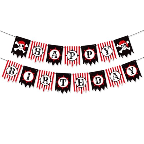 Piratas Feliz Cumpleaños Bandera,Decoraciones para Fiesta de Cumpleaños Banderines Feliz