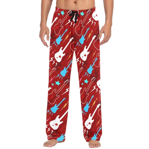 Pigsaly Men's Pajama Bottoms Cool Guitars Mens Pajama Pants Rock Roll Music Cotton Pj Bottoms Sleepwear Lounge Pants L2