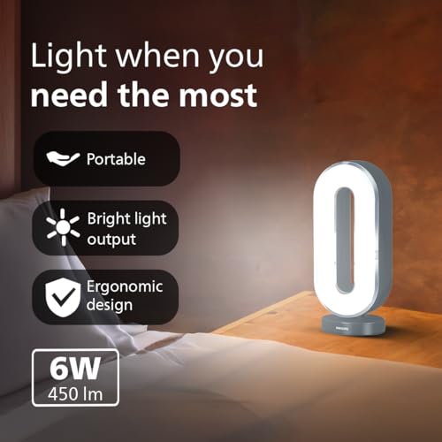 Image of PHILIPS 6W Rover Mini Rechargeable LED Emergency Light | 450 Lumens | 1500mAh Battery | Type-C Fast Charging | 2 Brightness Modes | Up to 1.5H Backup | Compact & Portable Design | Grey, Pack of 1