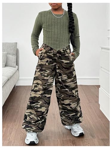 Image of Floerns Girl's Long Sleeve Tee Shirt with Camo Print Pants Set 2 Piece Outfit