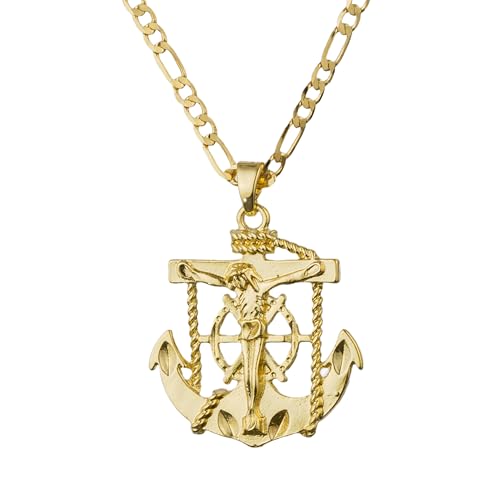 SAELACY 14K Gold Plated Anchor Cross