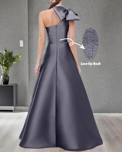 Satin Prom Dresses with Bow One Shoulder Mother of The Bride Dress A Line Formal Evening Party Dress WQ22