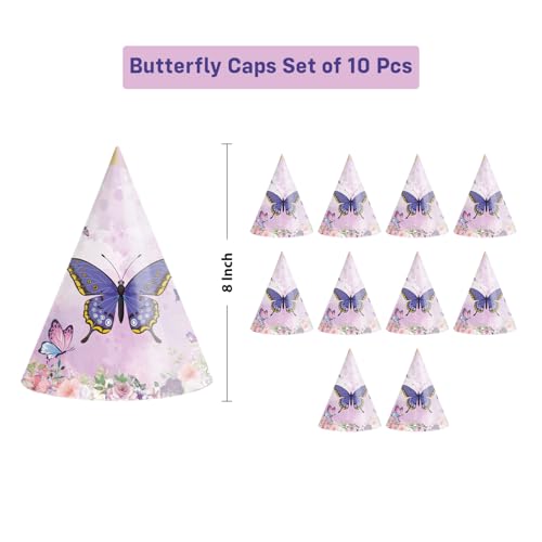 Image of Party Propz Butterfly Theme Birthday Caps For Kids-10 Pcs, Birthday Hats for Kids, Butterfly Theme Cap For Baby Boy, Butterflies Cap for Bday,HBD Caps for Kids (Cardstocks)