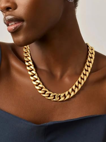 ChainsPro Chunky Cuban Link Chain Necklace for Women,Stainless Steel Silver/Gold Plated Thick Choker, 5/12/14mm Width,18" and 20" Punk Hip Hop Trendy Jewelry Gifts3