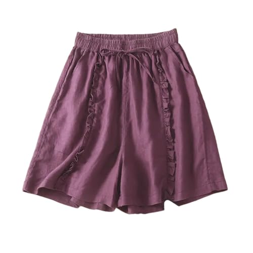 Short en coton et lin contre la chaleur : pantalon court ample violet S