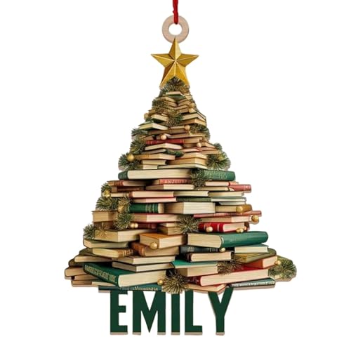 Libro Decorazione 'albero Natale | Ornamenti natalizi | Decorazioni per ornamento per albero libri in acrilico 2D | Ciondolo impilato libri a forma di albero Natale per gli amanti dei libr
