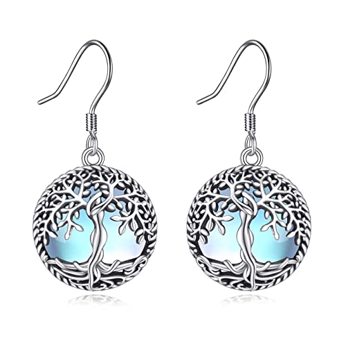 Lebensbaum Ohrringe 925 Sterling Silber Mondstein Baum des Leben Ohrhänger Lebensbaum Muttertag Schmuck Geschenk für Damen