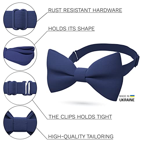Bow Tie House Boys Classic Pre-Tied Bow Tie Formal Solid Tuxedo (Medium, Denim) - Thumbnail 2
