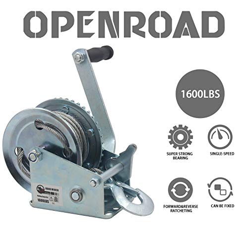 OPENROAD 1600lbs Hand Winch Boat Winch, Hand Crank Winch with 10m (32ft) Cable Manual Winches