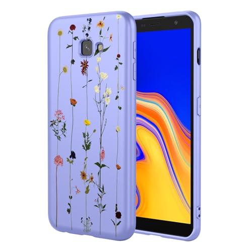 KOARWVC Phone Case for Samsung Galaxy J4 Plus Case, Samsung J4 Prime/Galaxy J4 Core Cute Flower Pattern Design Slim Protective Soft TPU Bumper Phone Cover for Samsung Galaxy J4+ Purple Garden