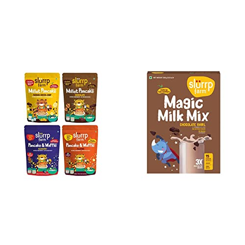 Image of Slurrp Farm Healthy Pancake Lovers Combo| 150G*4 & Slurrp Farm High Protein Chocolate Swirl Milk Mix| 250g