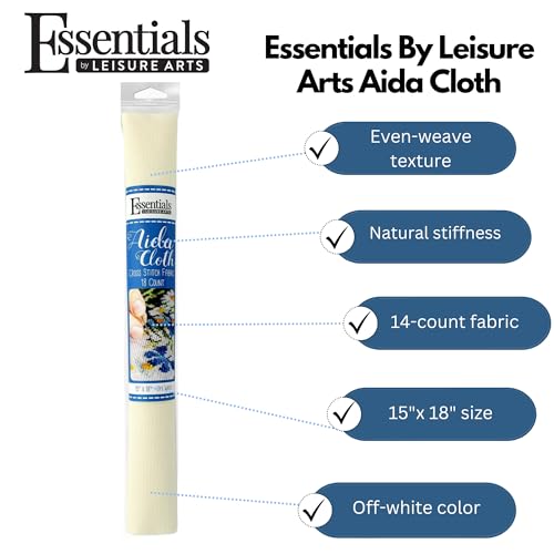 Image of Essentials By Leisure Arts Aida Cloth, 18 Count, Off White, Cross Stitch Fabric, Embroidery Fabric, Cross Stitch Supplies for Crafting, Stitching, and Sewing Projects 15X18