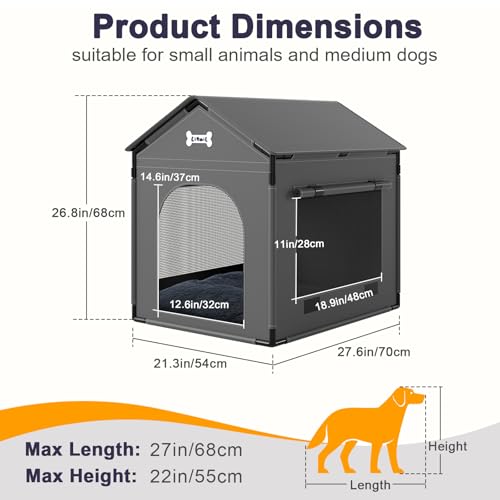 Large Dog House Indoor with Plush Cushion, Dog Kennel for Inside with Sturdy Frame, Waterproof Pet House Suitable for Small Medium Dogs, 27x21x27in, Gray - Image 3