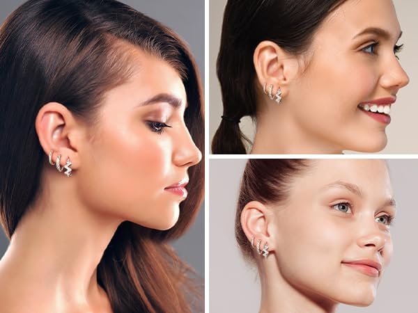 Surgical Steel Huggie Hoop Earrings Set for Multiple Piercing,Hypoallergenic CZ Small Earrings for Women Waterproof and Non Tarnish - Image 3