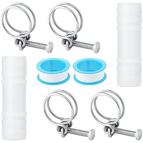 Double Wire Hose Clips Set for 25-29mm Pipes, Adjustable Stainless Steel Hose Clamps, 4Pcs Hose Clips 2Pcs Pond Hose Adapters and 2Pcs Sealing Tapes Total 8 in Pack Cover