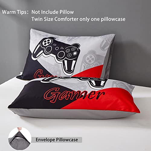 Akkialla Gaming Comforter Sets For Kids Teen Boys,Video Games Controller Pattern Bedding Set For Room Decor, Full Size 3-Piece Reddish Black Gamer Comforter With 2 Pillowcases,All Season(Red,Full) #TOP4
