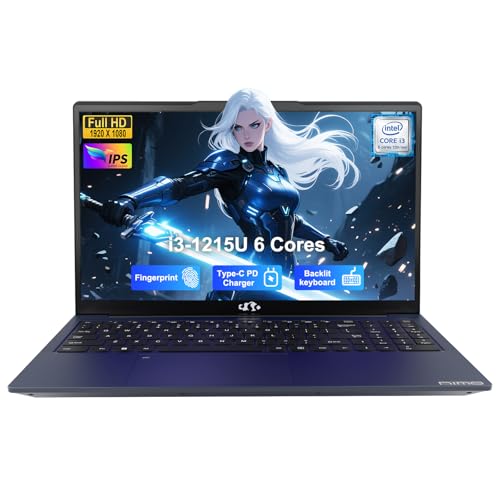 NIMO 15.6' IPS FHD Laptop, Intel 6 Cores i3-1215U (Up to 4.4GHz, Beats R5 7520U,) 8GB RAM 256GB SSD Computer with 180° Open Angle 65W Type C Backlit KB, Wi-Fi 6, Portable for School, Business, Home