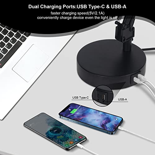Firvre Metal Desk Lamp Black Adjustable Flexible Goose Neck Swing Arm Table Lamp With Usb Charging Port Portable Eye-Caring Reading Lamp For Home Office Work Study Reading E26 Base Multi-Joint #TOP6