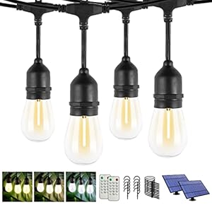 Dott Arts 100FT (2X50FT) Solar String Lights Outdoor Waterproof with Dimmable Remote,3-Color in 1 Outdoor String Lights Solar Power with 2700K-5000K Edison Bulbs,Patio Lights for Outside Backyard