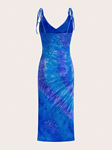 Image of WDIRARA Women's Tie Dye Y2K Vintage Split Spaghetti Bodycon Dress E-Girl Aesthetic Grunge Dress