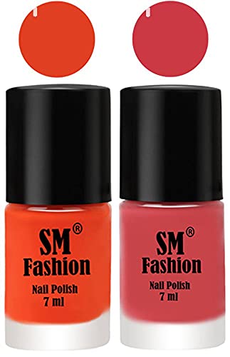 Image of Long Lasting Nail Polish | Nail Paint Combo 7 ml Each) - Set of 2 Reddish Orange -Punch Pink