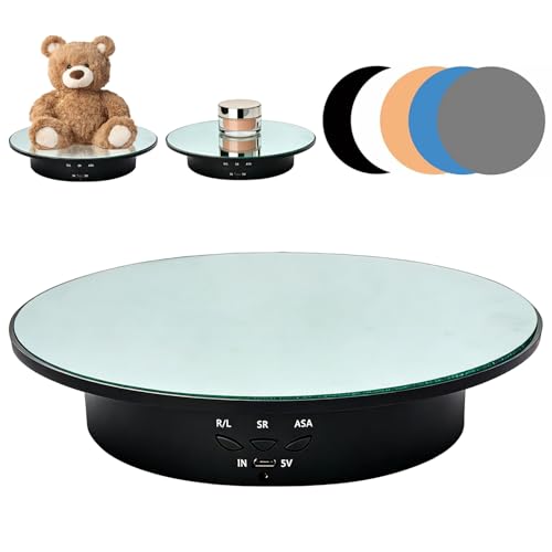 Elektrischer Drehteller 20cm Drehscheibe mit 5 Hintergründen 90/180/360 Rotation Stufenlose Geschwindigkeit 8kg Tragkraft Motorisierter Display Ständer für Schmuck Uhren & Digitale Produkte