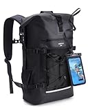 ECOHUB Waterproof Backpack for Women Men, 30L Roll-Top Closure Heavy Duty Dry Bag for Travel Kayaking Boating Hiking Floating with IPX8 Waterproof Phone Case (Black)