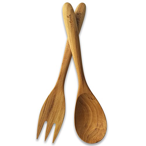 De Bois Salad Server Set A L Organic Teak Cooking & Serving Salad L Spoon & Fork Salad Mixed L Non Toxic Wooden Kitchen Utensils L Gift For Who Loved Healthy & Clean (Wooden, Salad Server Set A) #TOP4