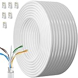 Cable Ethernet 30 Metros, Cable de Red Exterior a Granel Cat 6 FTP 23 AWG Largo Blindado Gigabit Antiatascos Cable de Internet 30m