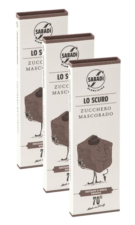 Sabadi Scuro Paquete de 3  Chocolate Modica Tradicional Orgánico  Cocolado con Azúcar Mascobado  70% Cacao  Barra de 3 x 1.76 oz