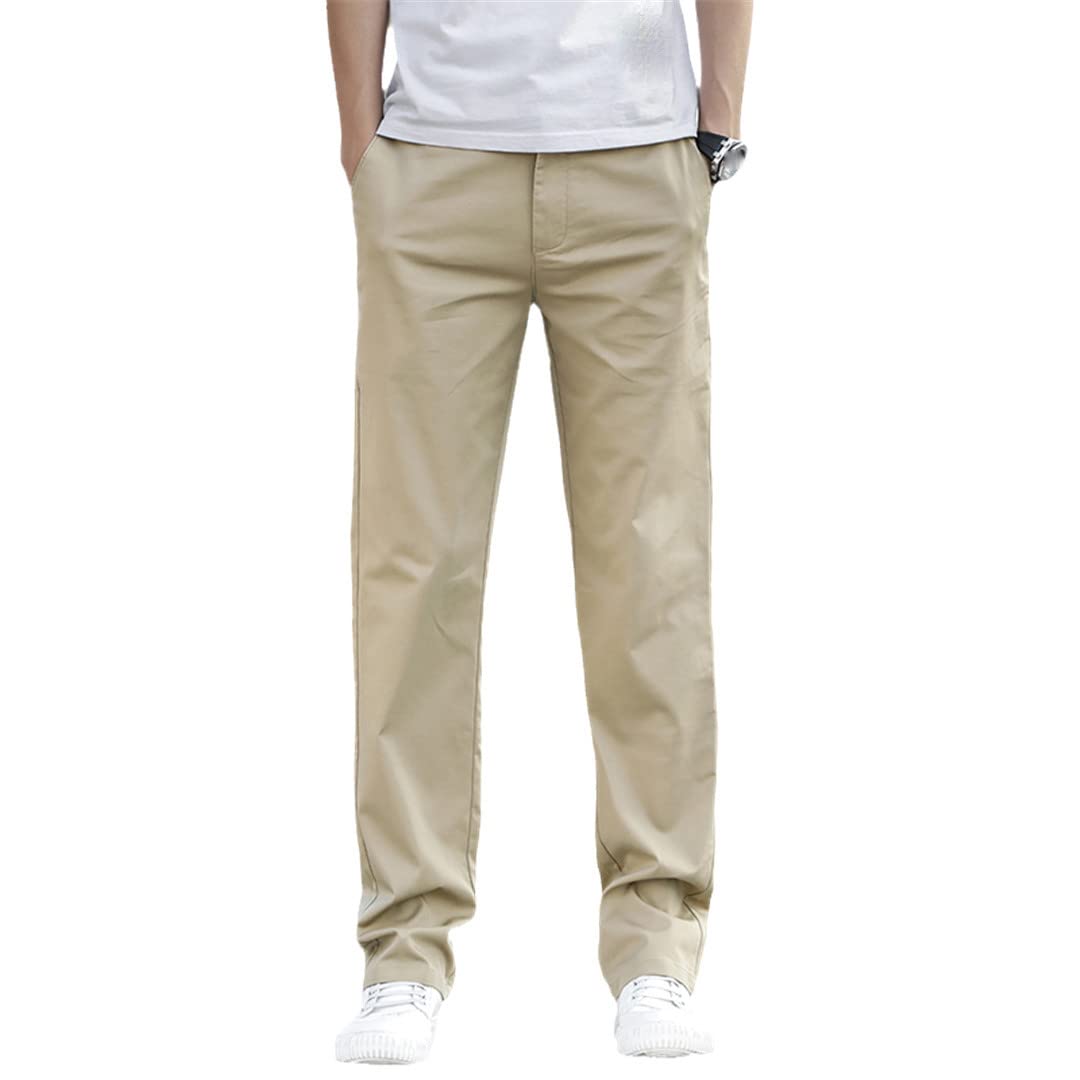 Suwequest Pantaloni Casual Dritti Sottili da Uomo d'Affari Primavera Estate Pantaloni Larghi Elasticizzati in Tinta Unita Cachi