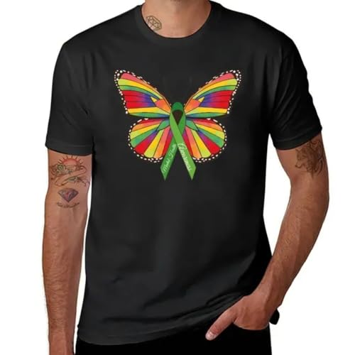 RDBGHAUK Mental Health Awareness Butterfly Ribbon Green T-Shirt t Shirt Man Anime Clothes Mens Black M