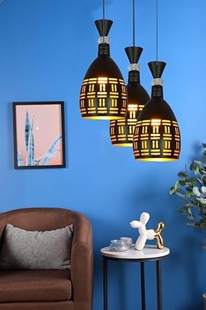 Image of GreyWings 3 Light Hanging Light for Home, Black Aluminium Pendant Light with, Modern Ceiling Hanging Lamp for (Bulb is not Included) Cluster Set