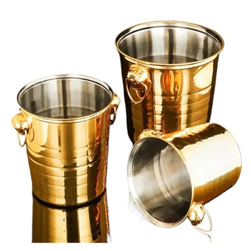 Seau à glace acier inoxydable lot de 3 pièces avec tête de tigre dorée pour vin et bière