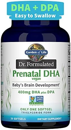 Garden of Life Dr. Formulated Prenatal Vegan DHA - Certified Vegan Omega 3 Supplement with 400mg DHA + DPA from Algal Omega 3 in Triglyceride Form, Non-GMO Algae Omega 3 for Vegans, 30 Softgels