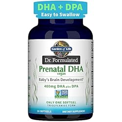 Garden of Life Dr. Formulated Prenatal Vegan DHA - Certified Vegan Omega 3 Supplement with 400mg DHA + DPA from Algal Omega 3 in Triglyceride Form, Non-GMO, 30 Softgels