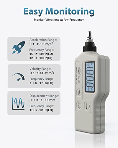 BENETECH Portable LCD Vibration Analyzer Tester Meter Vibrometer Gauge Tester Analyzer 0.1-199.9m/s Vibration Tester Analyzer for HVAC, Motors, Engines, Generator