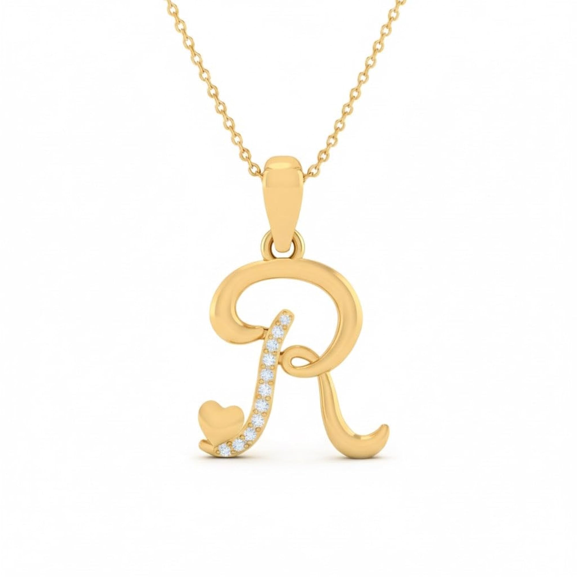 Gold Plated 925 Sterling Silver Letter R Pendant, Zirconia Studded