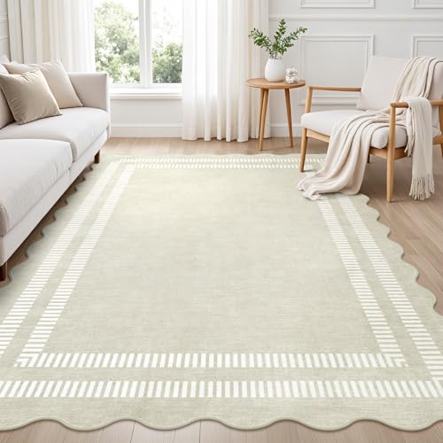 LORWER Area Rugs 5x7 Living Room Washable Modern Rug, Neutral Beige Soft Non Slip Rugs Ultra-Thin Indoor Carpet for Bedroom Dining Room Nursery Home...