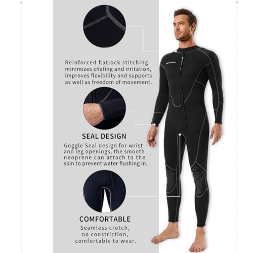 image for Seaskin Mens 3mm Shorty Wetsuit, Full Body Diving Suit Front Zip Wetsu