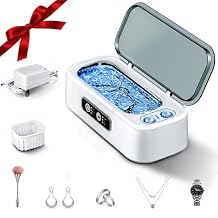 SUNPOW Ultrasonic Jewelry Cleaner Machine Dual Chambers for Contact Lenses & Jewelry, 45kHz Sonic Cleaner for Silver & Gold, Rings, Earrings, Glasses, Watches, Necklaces Quiet 45dB, Deep Cleaning