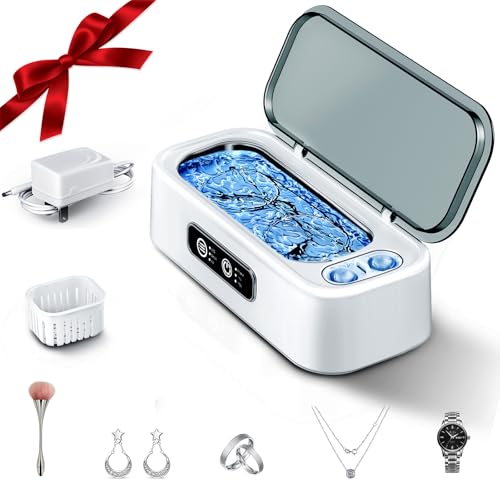 SUNPOW Ultrasonic Jewelry Cleaner Machine– Dual Chambers for Contact Lenses & Jewelry, 45kHz Sonic Cleaner for Silver & Gold, Rings, Earrings, Glasses, Watches, Necklaces – Quiet 45dB, Deep Cleaning