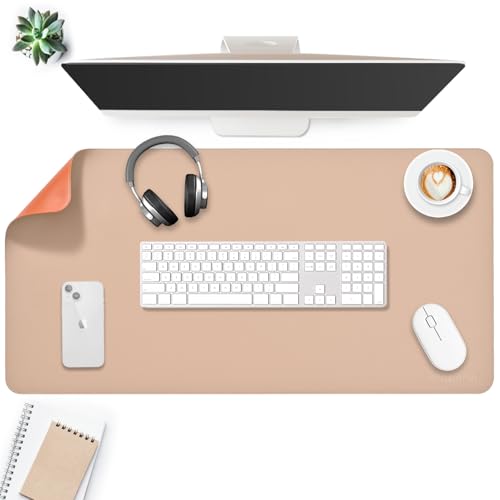 Image of AROPANA Vegan Leather Desk Mat 120x60cm | Mouse Pad Large, Computer Table Mat, Reversible Extended Laptop Pad for Desk, Dual Side Waterproof Edge-Stitched (Apricot /Orange)