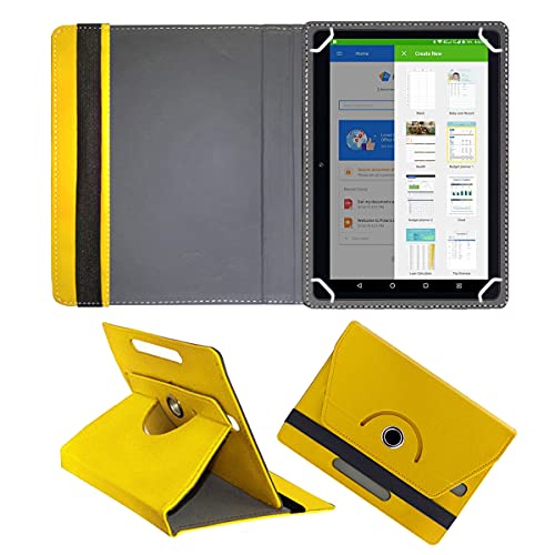Image of Fastway Rotating Leather Flip Stand Case for DOMO Slate SL36 OS9 SC, Yellow | 10.1-Inch Tablet, Rotating Design